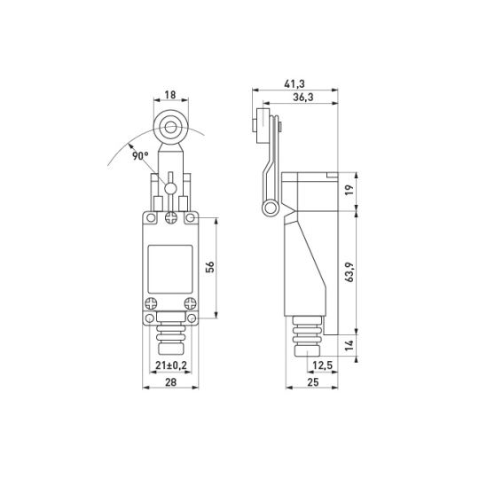 s0070005 Вимикач кінцевий e.limitswitch.01 важіль з роликом, E.Next
