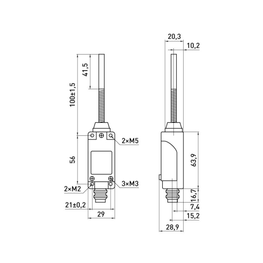 s0070014 Вимикач кінцевий e.limitswitch.10 важіль-ексцентрик з металевим кінцем, E.Next