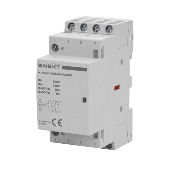 p005305 Модульний контактор на DIN-рейку, e.mc.pro.4.25.4NO.24DC, 4p, 25А, 4NO, 24В, E.Next
