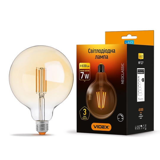 Лампа світлодіодна LD FILAMENT G125FAD 7W E27 VIDEX бронза диммерна