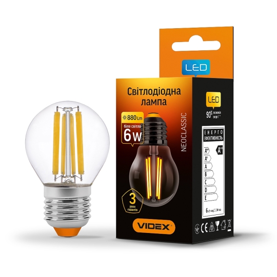 Лампа світлодіодна LD FILAMENT G45F 6W E27 4100K VIDEX
