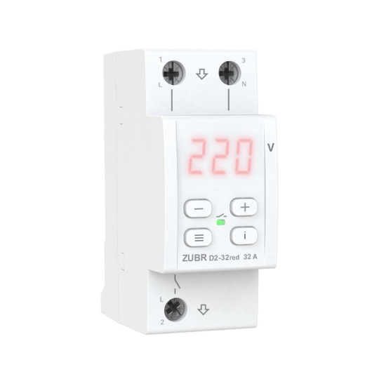 Реле контролю напруги 1ф, 32А, D2-32 red, з термозахистом, ZUBR
