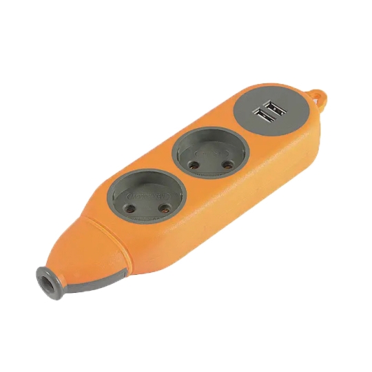 LMK75004 Колодка накладна 2м + 2USB помаранчева, без з.к., 10А, 220V, Lemanso