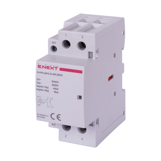 p005203 Модульний контактор на DIN-рейку, e.mc.pro.2.40.2NO, 2p, 40А, 2NO, 220В, E.Next