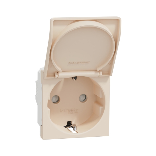 NU303744TA Розетка з з.к. шторками і кришкою, бежева, гвинт. заж., New Unica, Schneider Electric