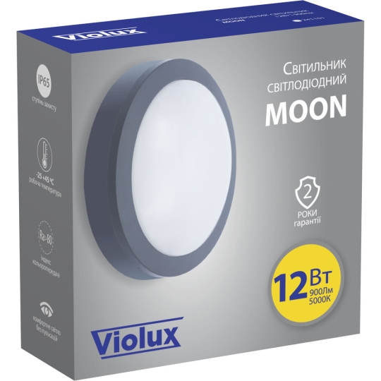 241101 Світлодіодний світильник 12 Вт, круг, чорний, IP65 НББ MOON Violux