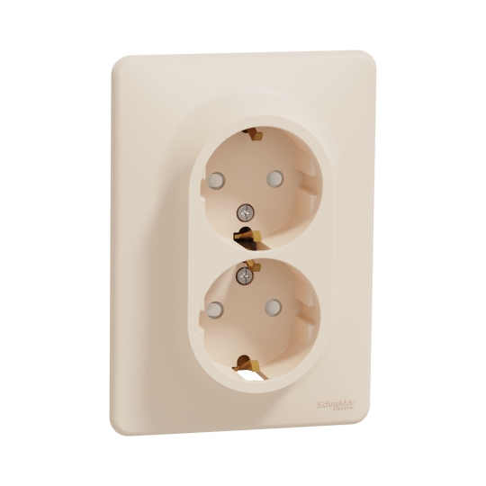 SDD312221 Розетка з з.к. і шторками подвійна, бежева, Sedna Design, Schneider Electric