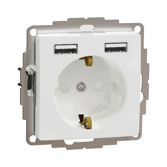 SDD111052 Розетка з з.к. і шторками + 2 USB, біла, Sedna Design, Schneider Electric