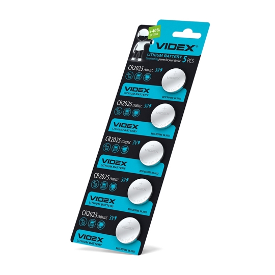 Батарейка літієва CR2025, BLISTER CARD, Videx (уп./5шт.)