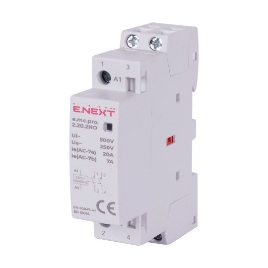 p005217 Модульний контактор на DIN-рейку, e.mc.pro.2.20.2NO, 2p, 20А, 2NO, 220В, E.Next