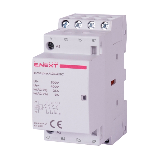 p005224 Модульний контактор на DIN-рейку, e.mc.pro.4.25.4NC, 4p, 25А, 4NC, 220В, E.Next