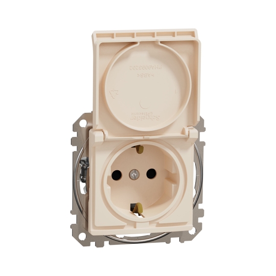 SDD112024 Розетка з з.к. шторками і кришкою, бежева, Sedna Design, Schneider Electric