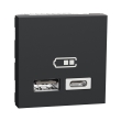 NU301854 Розетка з USB тип A+C, 1А, 12Вт, 2 модулі, антрацит, New Unica, Schneider Electric
