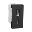 NU301654 Розетка з USB тип A+C, 2,4А, 12Вт, 1 модуль, антрацит, New Unica, Schneider Electric