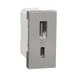 NU301630 Розетка з USB тип A+C, 2,4А, 12Вт, 1 модуль, алюміній, New Unica, Schneider Electric