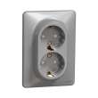SDD313221 Розетка з з.к. і шторками подвійна, алюміній, Sedna Design, Schneider Electric