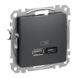 SDD114404 Розетка з USB тип A+C, 3А, 45Вт, чорна, Sedna Design, Schneider Electric