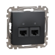 SDD114452 Розетка комп'ютерна подвійна RJ45, Cat.5E, чорна, Sedna Design, Schneider Electric