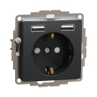 SDD114052 Розетка з з.к. і шторками + 2 USB, чорна, Sedna Design, Schneider Electric