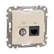 SDD112469T Розетка комп'ютерна RJ45 + TV, Cat.6, 4 дБ, бежева, Sedna Design, Schneider Electric