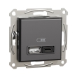 EPH2700471 Розетка з USB тип A+C, 3А, 45Вт, антрацит, ASFORA, Schneider Electric