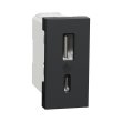 NU301654 Розетка з USB тип A+C, 2,4А, 12Вт, 1 модуль, антрацит, New Unica, Schneider Electric