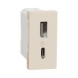 NU301644 Розетка з USB тип A+C, 2,4А, 12Вт, 1 модуль, бежева, New Unica, Schneider Electric